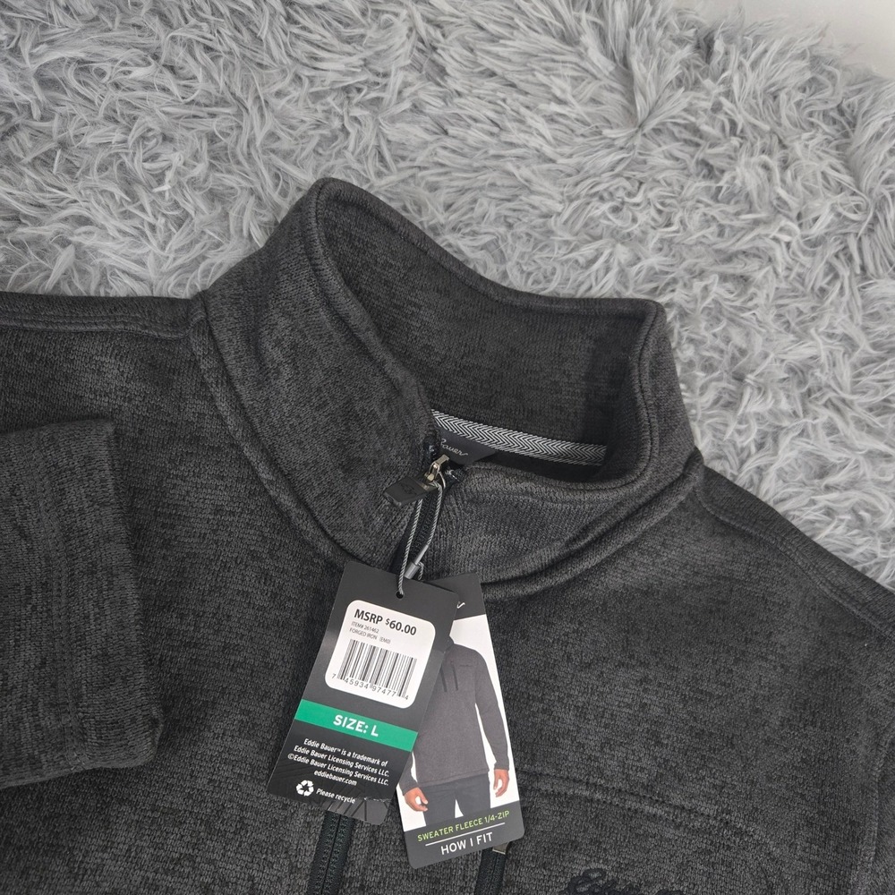 Eddie Bauer Sweater Fleece 1/4 Zip Pullover Gray Forged Iron Heather Size L Mens